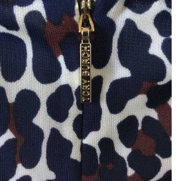 Tory Burch Dress Leopard Print Navy Ruched Waist Stretch Above Knee Size M - Picture 4 of 8